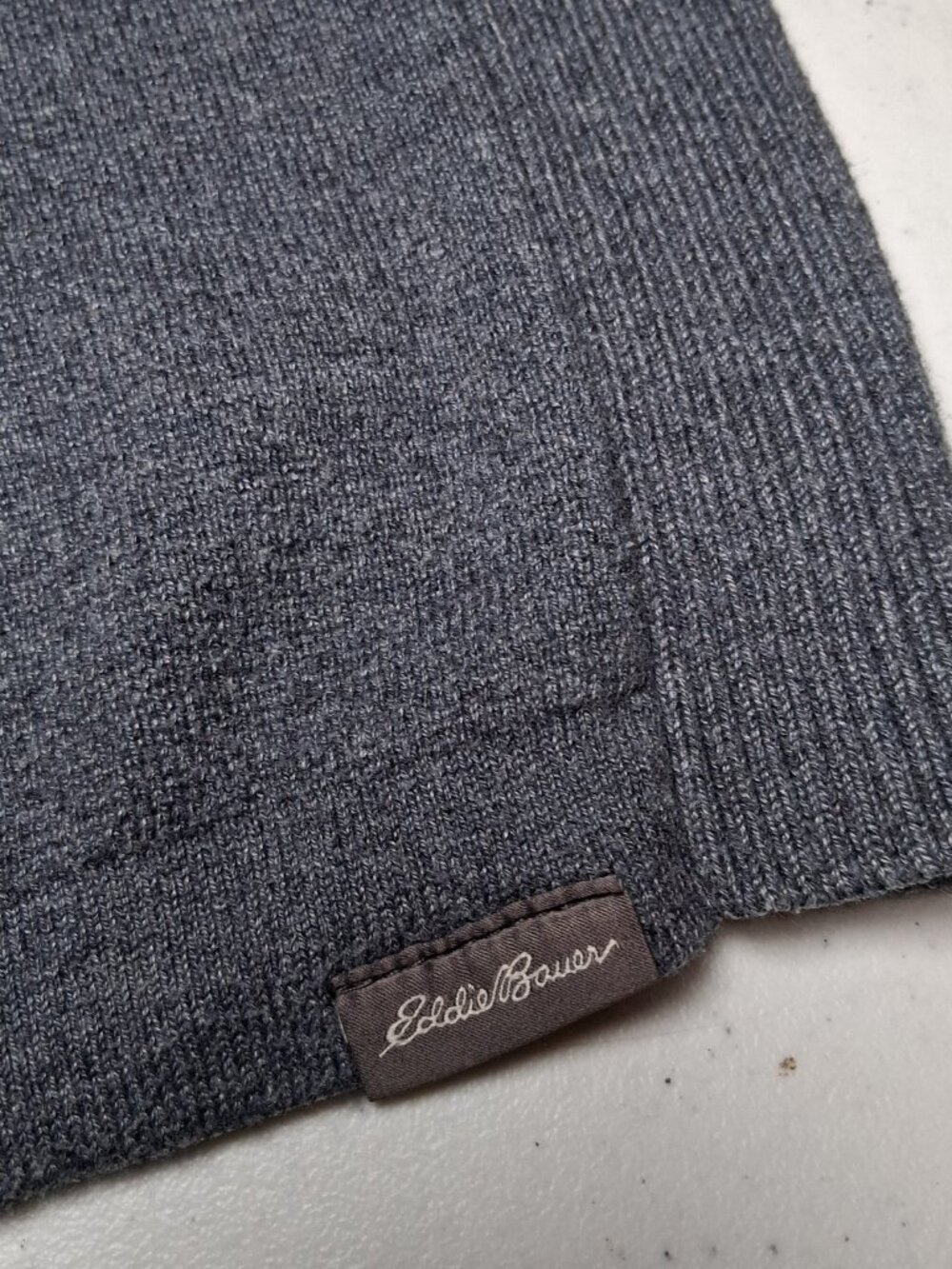 Eddie Bauer Sweater Men Medium Blue Pulllover Gray Retro Stripe Sleeve - Picture 4 of 14